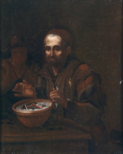 An Old Man Warming Himself by a Coal Fire by Workshop of Michiel Sweerts